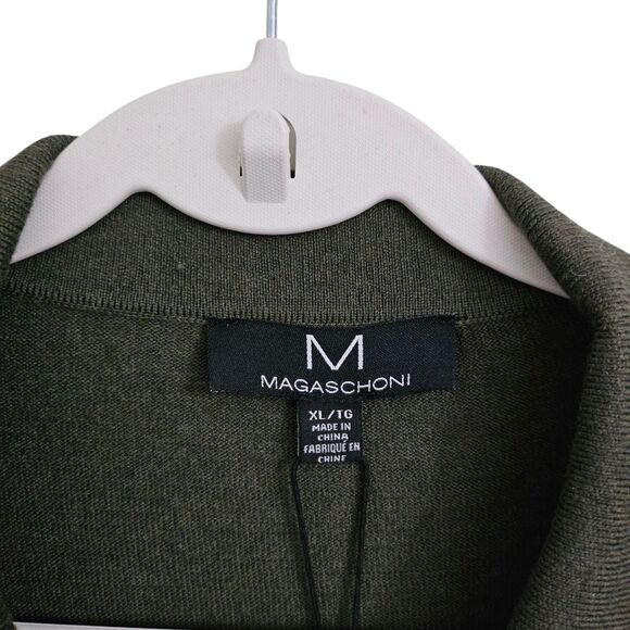 Magaschoni Sweater Mens XL Olive Heather Green Henley Wool Blend Collared NWT - Picture 2 of 10